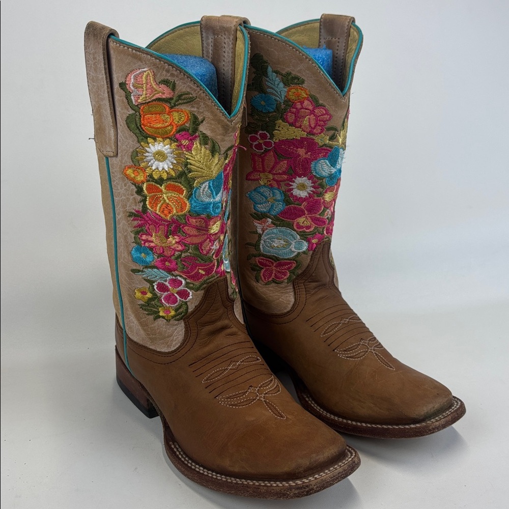 MACIE BEAN Kids' Ring Around the Rosita 10" Square Toe Boots Brown/Cream Size 5